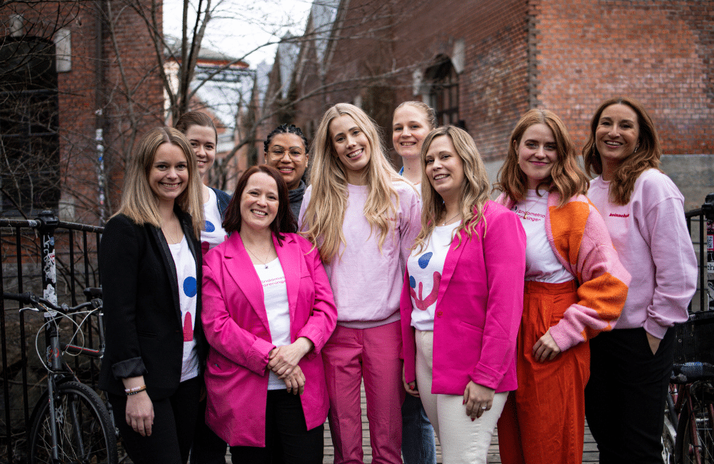 Gruppebilde av styret til Endometrioseforeningen. Bildet viser 9 smilende kvinner i ulik alder fra hele landet.